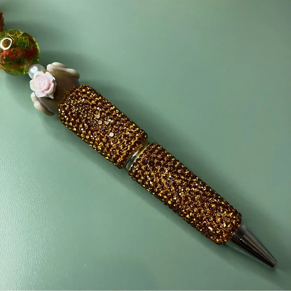 Forest Bunny Kawaii Woodsy Handmade Beaded Pen with Rhinestones - Picture 6 of 8